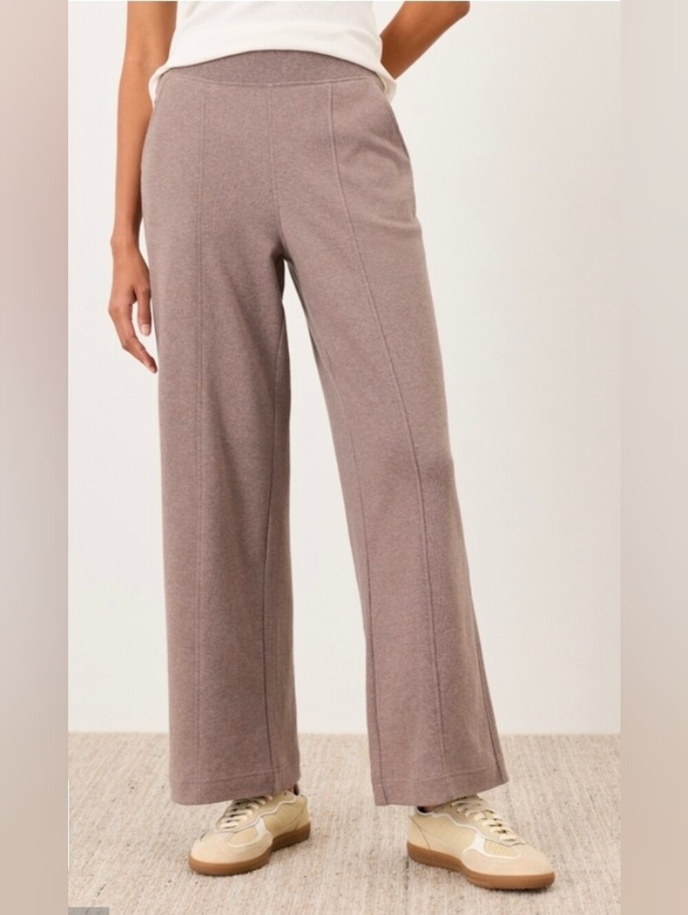 Pact NWT L Deep Taupre Heather 26" Organic Airplane Pintuck Wide Leg Pant